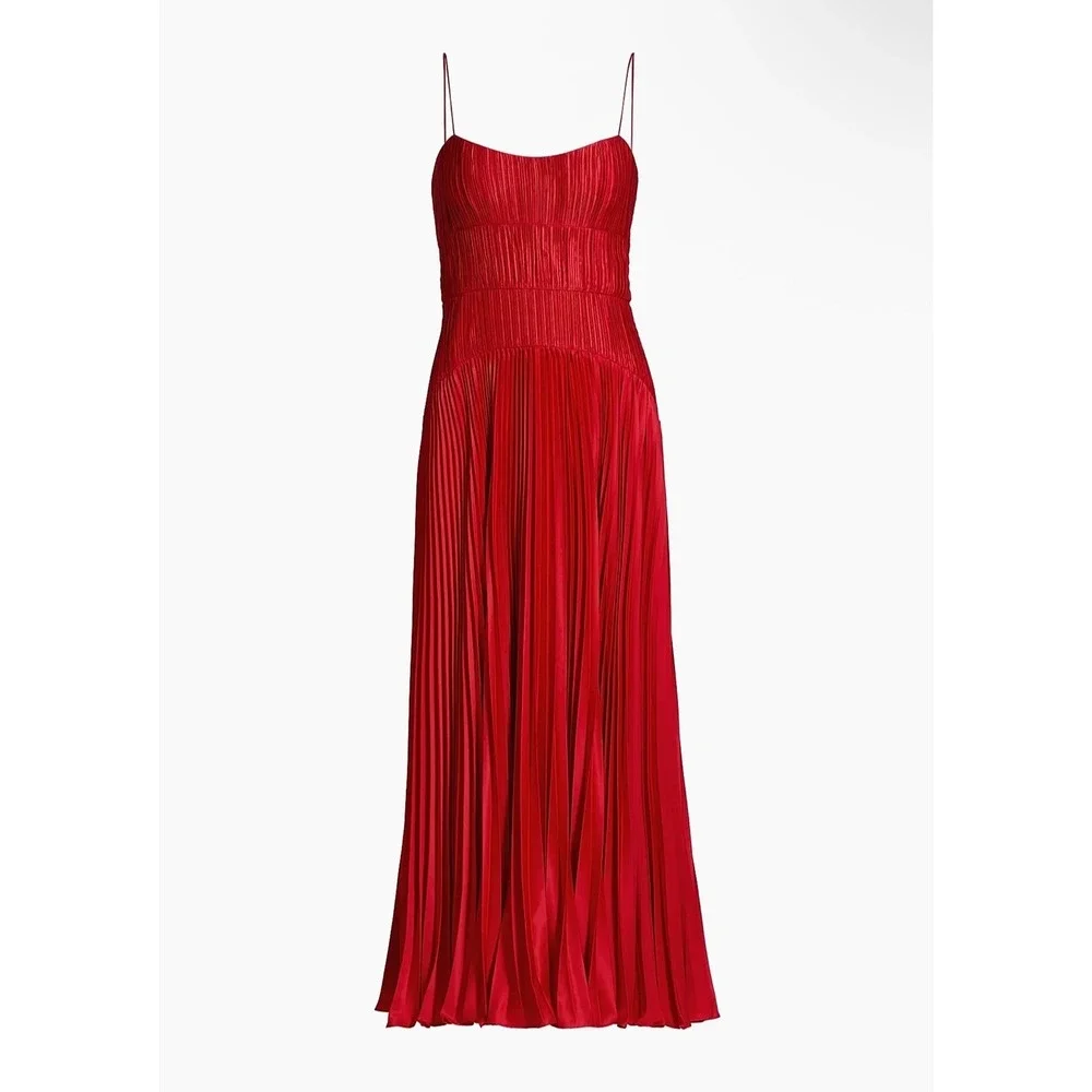 NWT AMUR Cherry Drop Waist Pleated Midi Dress in Red - Size 8‎ - Picture 5 of 16